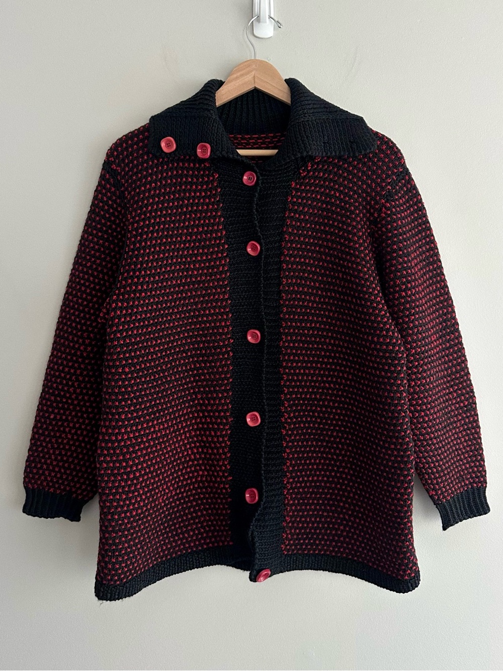 Vintage Hand Knit Wool Blend Button-Up Cardigan Coatigan Fits Size Medium